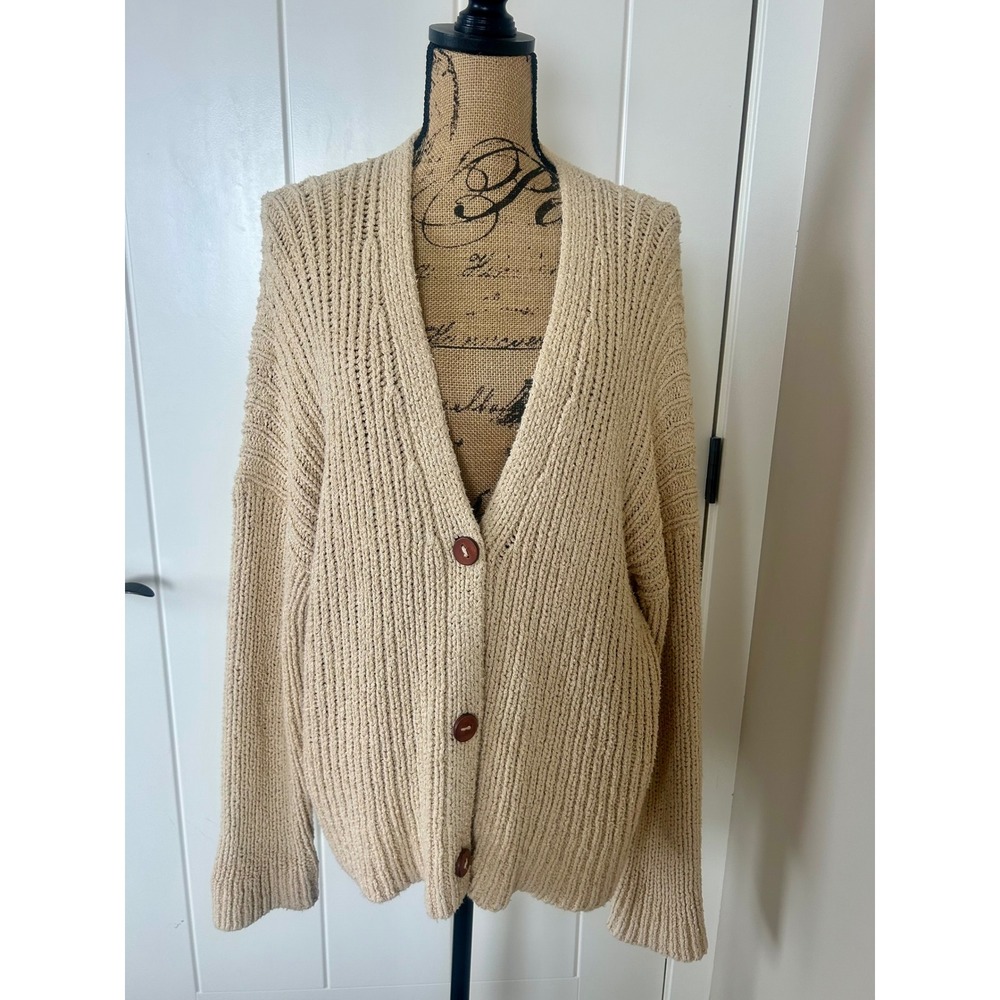 Lauren Manoogian Oatmeal Rib Boucle Chunky Knit Front Buttons Cardigan Size S/M